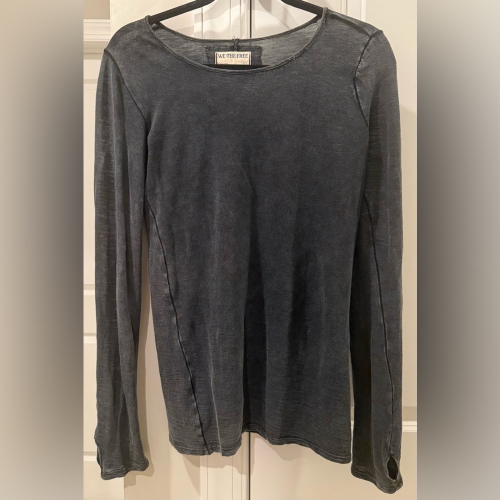 FREE PEOPLE Charcoal Gray Crewneck Long Sleeve Top - Size XS